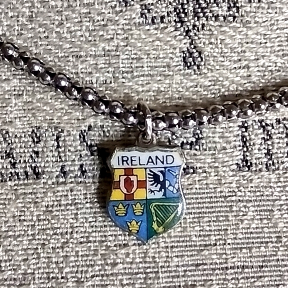 Beautiful Irish Crest Charm on 20" Italian Sterling Silver 3mm Round Snake Chain